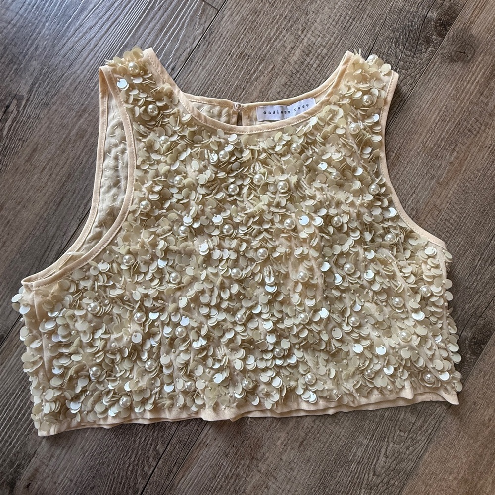 Endless Rose Ivory Sequin Crop Tank Top - Picture 4 of 6